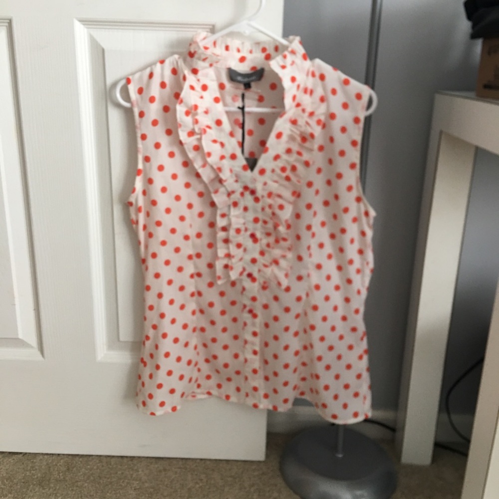 White and orange polka dot sleeveless top